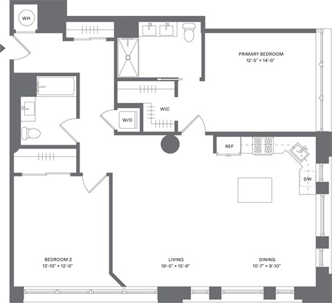 Floor plan for 2 beds, 2 baths, 1310 sqft